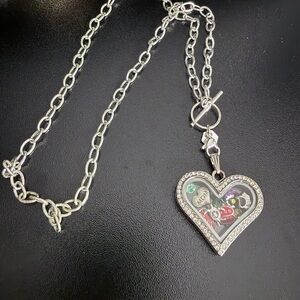 Origami Owl Silver Tone Heart Charm Locket Necklace